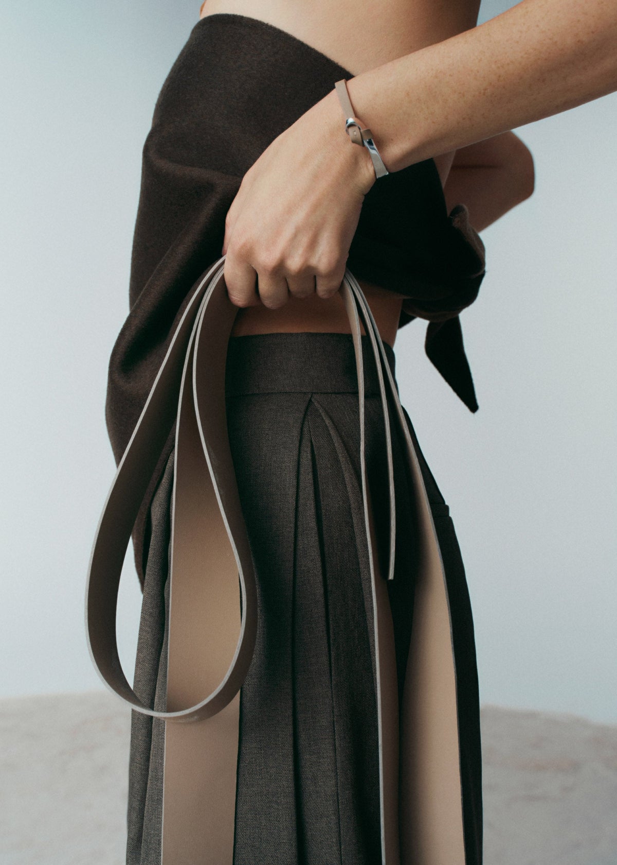 Jonc Ormé - Argentée Cuir Taupe