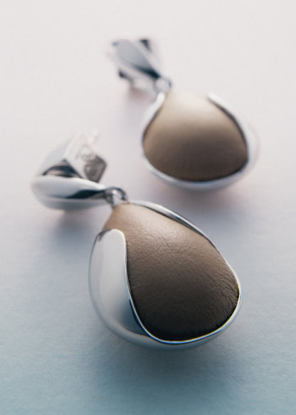 Boucles d’oreilles Ormé - Argentée Cuir Taupe