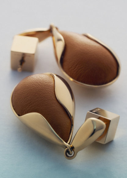 Boucles d’oreilles Ormé - Dorée Cuir Camel