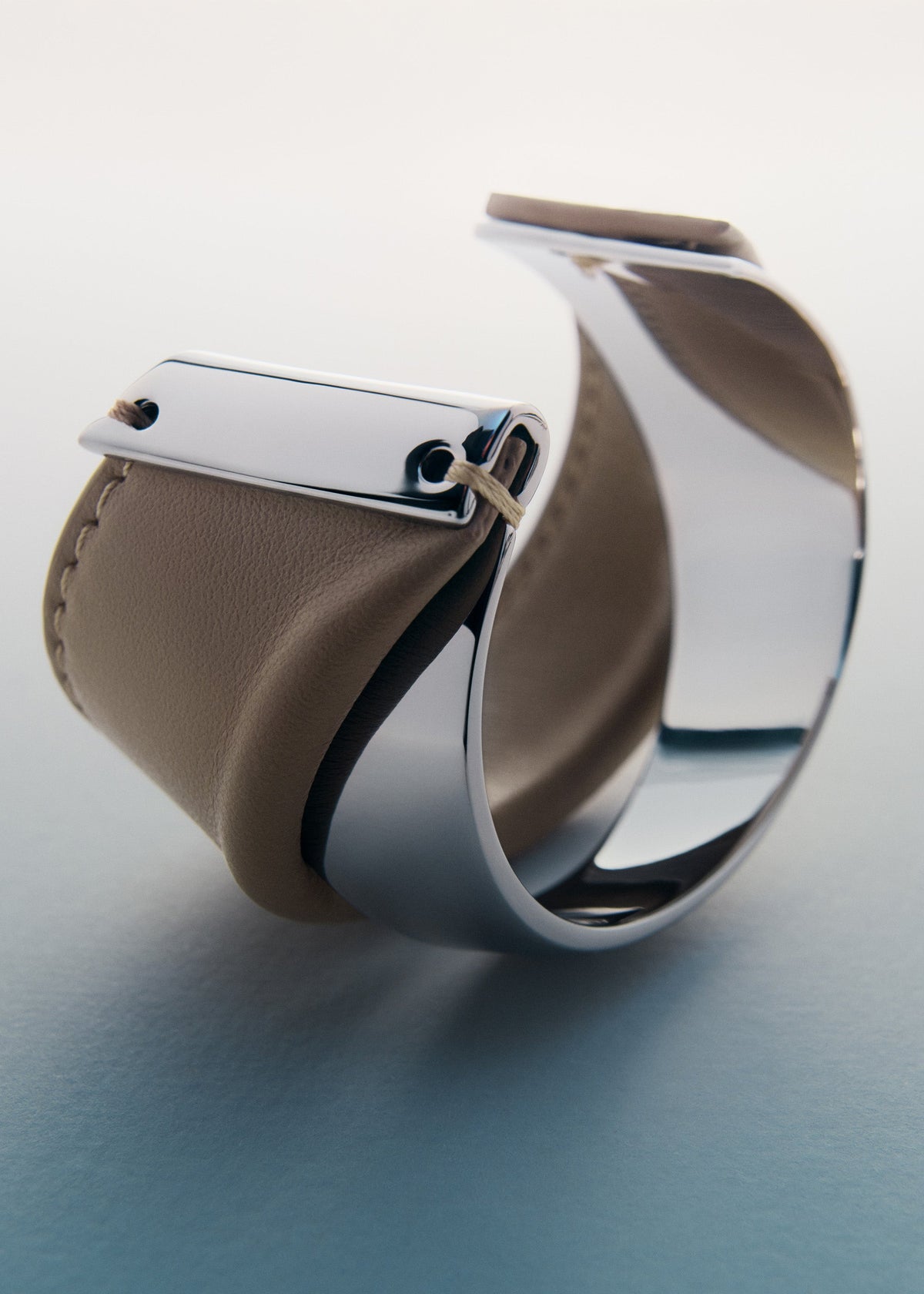 Manchette Ormé - Argentée Cuir Taupe