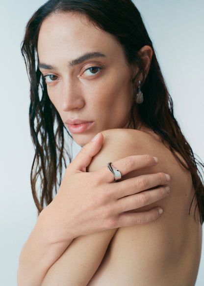 Bague Ormé - Argentée Cuir Taupe