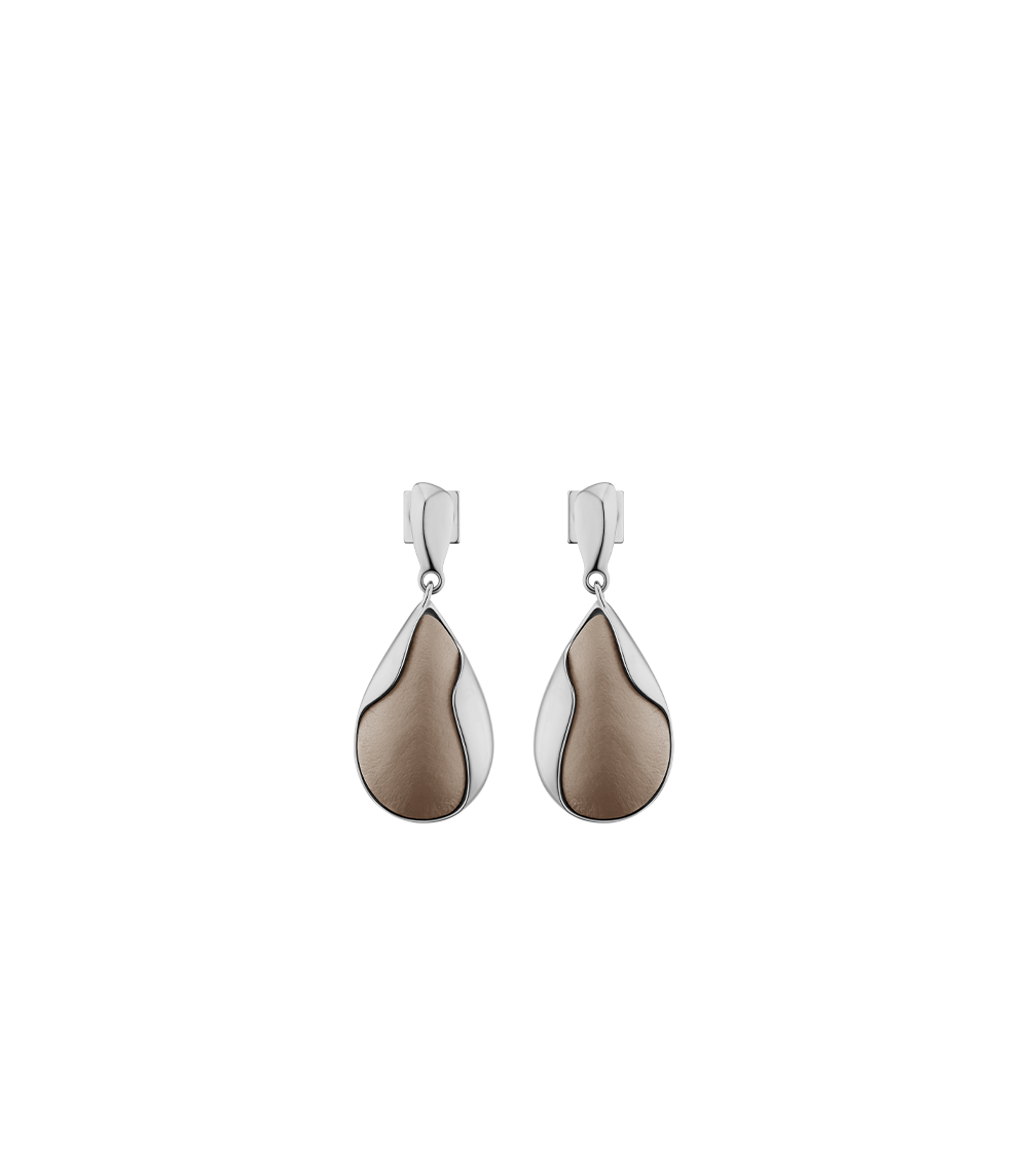 Boucles d’oreilles Ormé - Argentée Cuir Taupe
